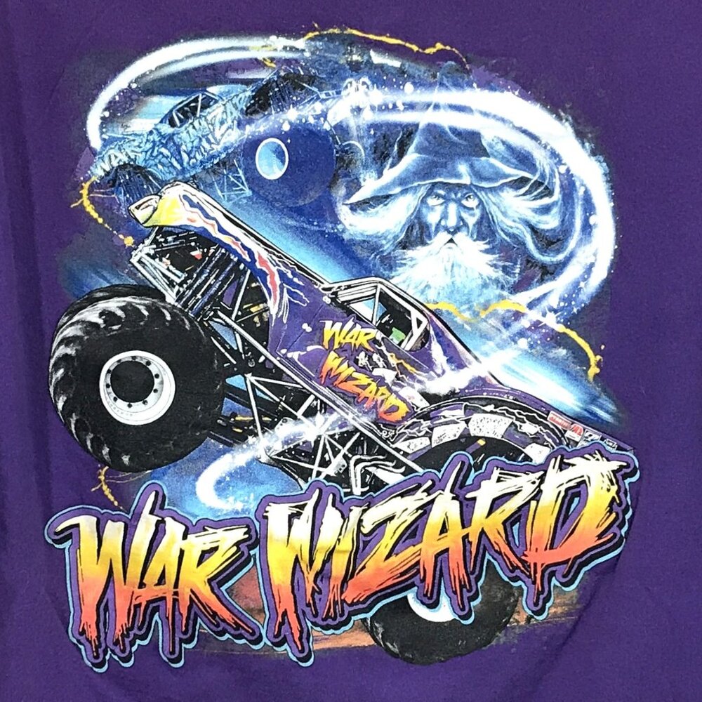 Monster Trucks War Wizard Graphic T-Shirt Purple Size L